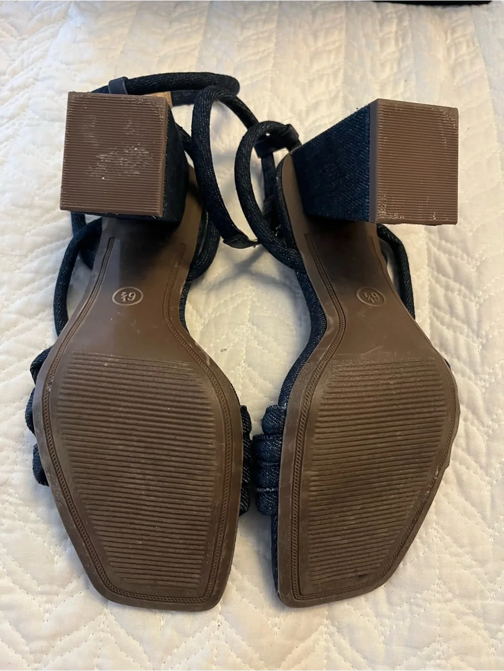a new day Dark Blue Denim Strappy Block Heel Sandals